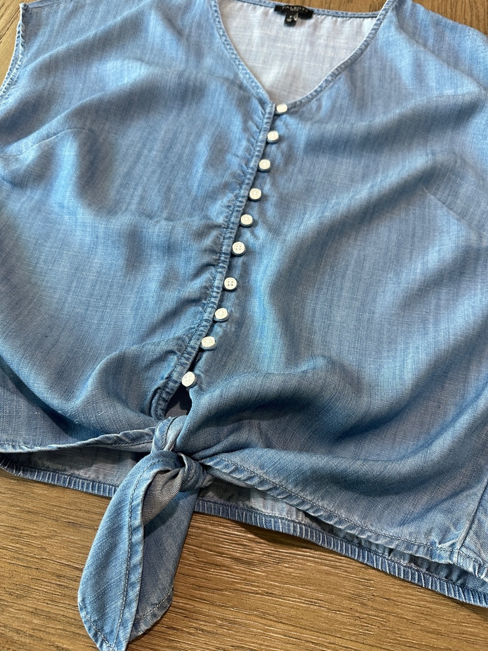 Talbots Button Down Tie Front Cap Sleeve Top Size Petite P - Picture 5 of 10